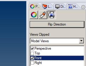 You will notice that it is only active in the perspective view, if you want to turn the clipping plane on and off in particular views, as long as the clipping plane is selected you will have access