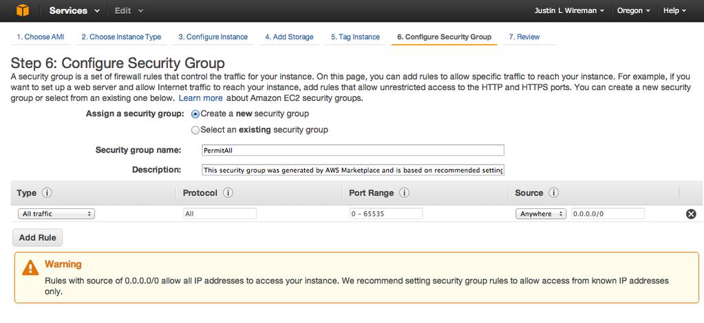 Step 3.6 Security groups Amazon by default has your VPC behind a basic firewall.