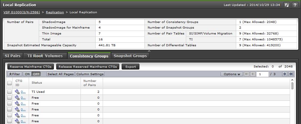 The following table lists the items on this tab. Item Description CTG ID The consistency group identification number. Click the identification number to open the Consistency Group Properties window.