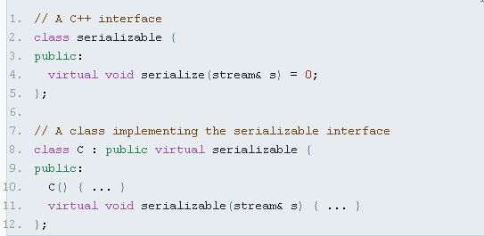 "virtual inheritance = "implement an interface" avoid the problem of ambiguous