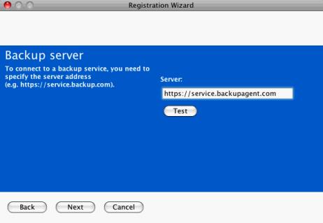 Figure 9: Backup Server Address You need to fill in the username and password that you created or obtained from your Online Backup Provider. Note: You also have to fill in a Computer name.