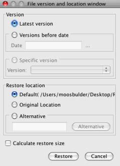Figure 26: Restore screen Before the restore starts, the client will ask you where you want to store the restored data.