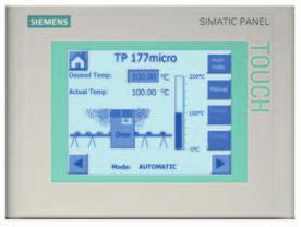 Human machine interface SIMATIC TP 177micro Overview Touch panel for operator control and monitoring of small machines and plants Low-cost starter device in the touch panel class with graphical