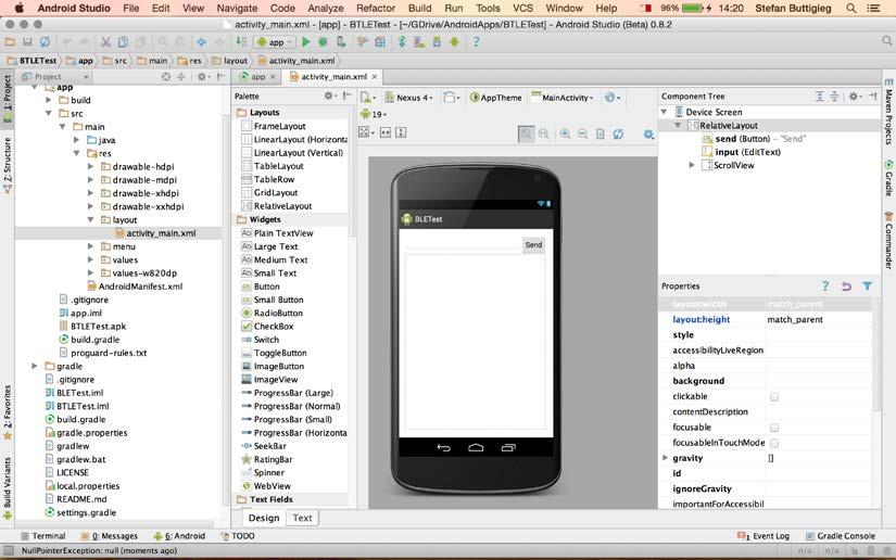 Controlling an Arduino Board via Bluetooth The Android layout files are managed either via the design view or via the text view, where the dimensions and properties are set using the XML format.