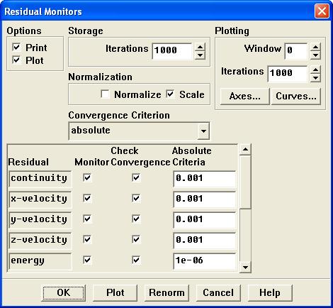 3. Enable residual plotting during the calculation. Solve Monitors Residual... (a) Enable Plot in the Options group box. (b) Click OK to close the Residual Monitors panel. 4.