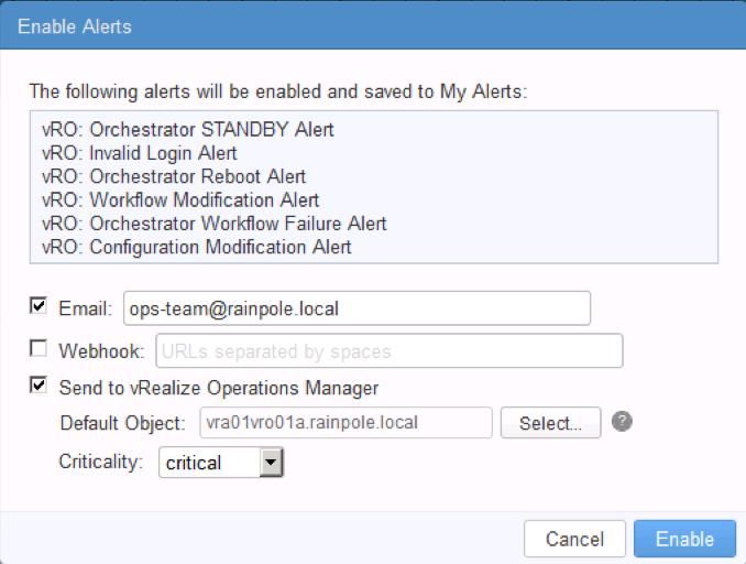 Send to vrealize Operations Manager Selected Selected Default Object vra01vro01a vra01vro01a Criticality