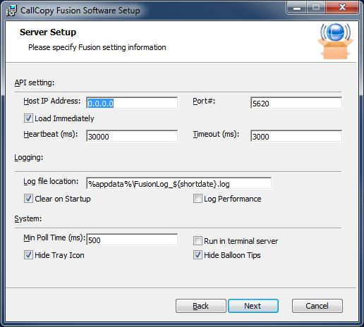 Installing and Configuring the Fusion Client Server Setup Settings Reference This screen in the Fusion installer requires different settings depending on whether your installation uses the optional