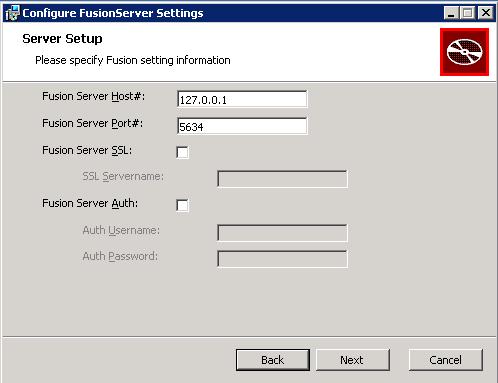 Settings for Installations WITH the Optional Fusion Server Installing and Configuring the Fusion Client Fusion Server Host#: IP address of the server hosting the Fusion Server service.