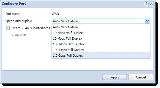 In the Configure Port dialog box, select the speed and duplex mode.