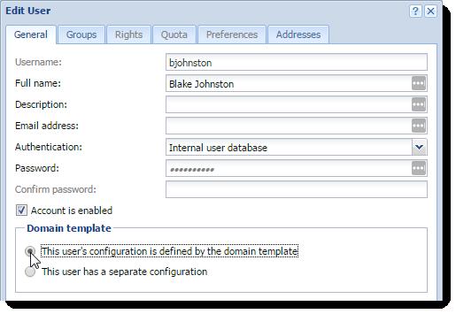 Using templates Each domain in Kerio Control includes a template.