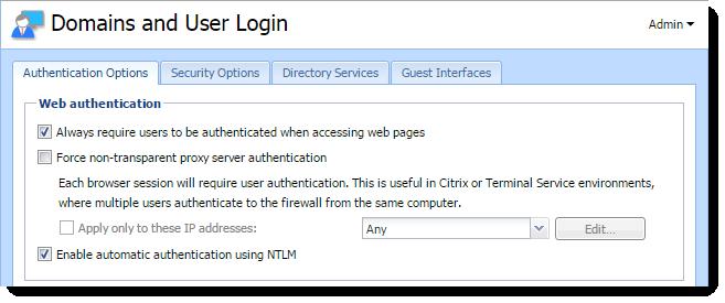 4. Click Apply. Kerio Control is now configured properly to use the NTLM authentication. Next, you need to configure browsers on client hosts.