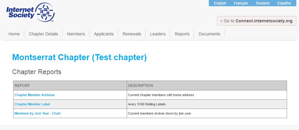 Viewing Chapter Reports The Reports page allows chapter administrators to view