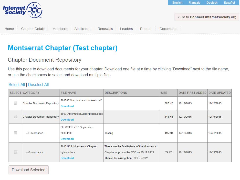 Accessing Chapter Documents The Document Repository page allows