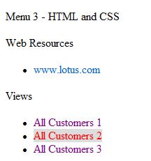 Chapter 4 The CSS rules are contained on a separate page. Menu headings are rendered in a 12 point font. Links (anchor tags) are not underscored.