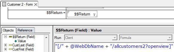 Forms and Pages If the requirement is to save a document and then to return to a specific view or another page, create a button with this formula to achieve that result.