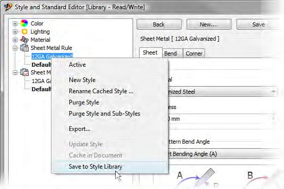 Managing Sheet Metal Rules Sheet metal rules are created and managed with the Styles and Standards Editor dialog box in the same way in which you manage lighting, color, material, and annotation