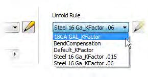 In the Sheet Metal Defaults dialog box, for the sheet metal rule, select 18GA Galvanized.