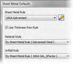 For the material style, select By Sheet Metal Rule (Galvanized Steel).