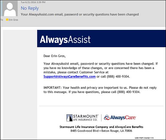 Sample email for all AlwaysAssist account