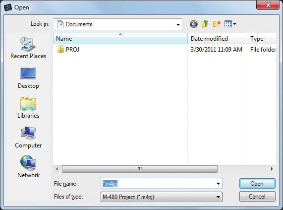 Using M-480 RCS Opening and saving a project Opening a project Opening a new project 1 From the File menu, choose New Project.