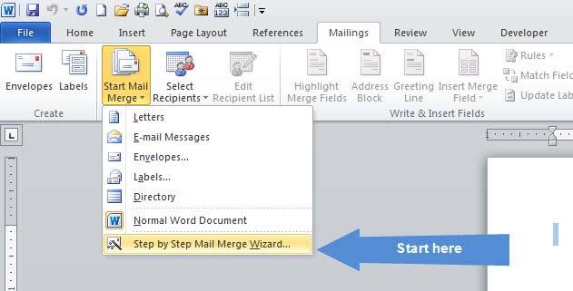 Click on the Mailings tab to start your Mail Merge. 3.
