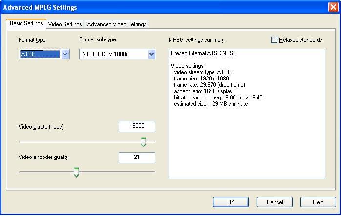 The Advanced MPEG Settings When you choose MPEG under Video and click the Edit.