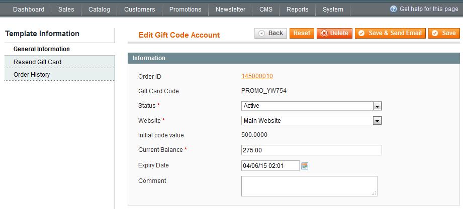 6. Gift Card Code Accounts settings Click here to get redirected to the order page.