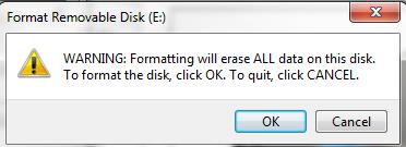 Click OK When the format is complete you will receive a completion message.