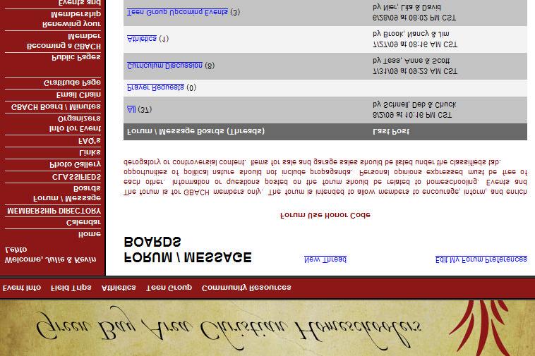 Forum Messages (Email Communication) 13 The forum page lists all the major categories of messages.