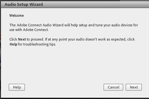 Connect the Audio/Microphone cont d Click the Meeting Tab and then select Audio Setup Wizard NB the Microphone Icon is