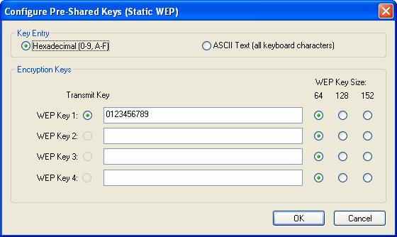 802.1x: Enables 802.1x security. Pre-Shared Key (Static WEP): Enables the use of shared keys that are defined on both the access point and the station.