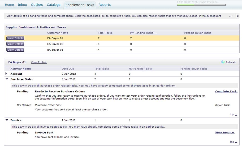 4 Account configuration Enablement Tasks 1. Tasks will display as Total Tasks, My Pending Tasks, and Pending Buyer Tasks. 2. Click the arrows to expand the sections to view individual tasks. 3.