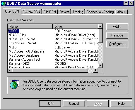 ODBC Administrator Once MDAC is installed, an ODBC Administrator will appear in your Windows Control Panel. You will use this administrator to create and configure your ODBC Data Source Names (DSN).