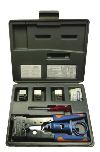 Pro-installer s modular plug hand tool kits and accessories Each kit contains carrying case, blade replacement kit, screw driver, and items as listed Modular plug to die set cross reference listed as