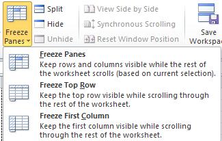 The VIEW Tab: To Freeze Panes: Freezing Panes allows certain information to remain intact while the rest of the sheet is scrolling. Click the Freeze Panes button.