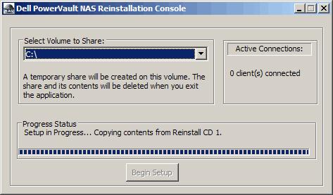 Reinstallation Console Copy Status 5. When prompted for the second CD, remove reinstallation CD 1, insert reinstallation CD 2, and click OK.
