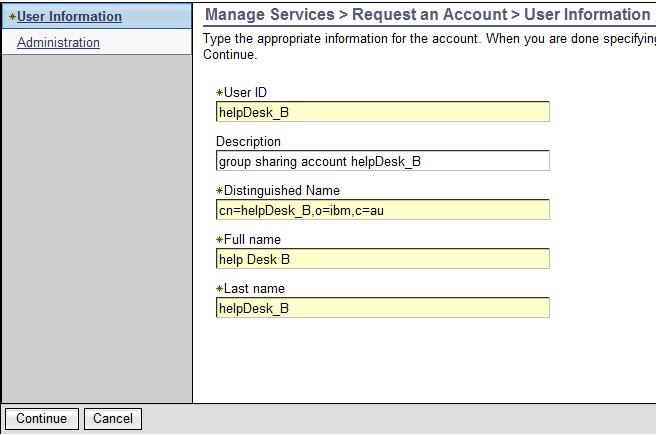 2. The Tivoli Identity Manager administrator then creates the helpdesk_b group sharing account and assigns Dan as the owner (Figure 41 and Figure 42).