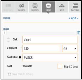 Fig. 6: Disks tab for Gateway server 6) Under the NICs section, we select the VMXnet3 para-virtualized device for each of the NICs, for better performance.