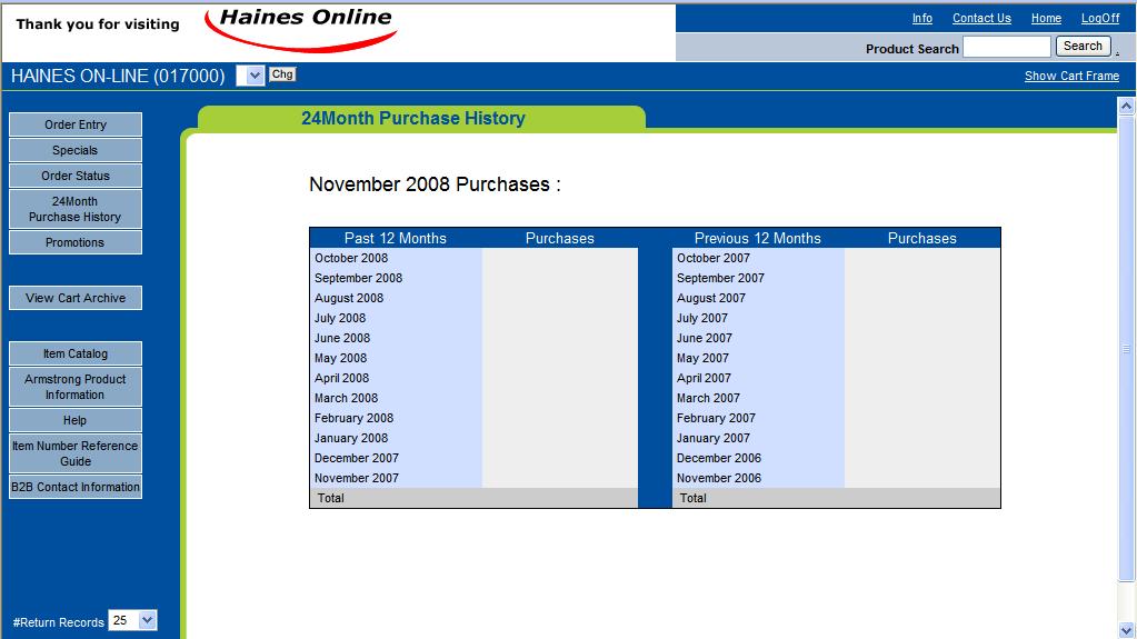 24 Month Purchase History You can view your total sales for the past 24 months, as a