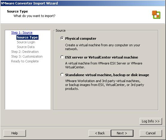 Chapter 4 Importing Machines with VMware Converter 3 Click Next on the Welcome to the VMware Converter Import Wizard page. The Source page introduces the Table of Contents pane.