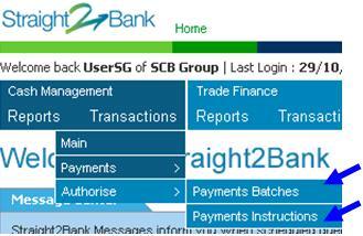 Approve / Reject & Un-reject / Send Payments Straight2Bank Web Payment Flow starts with 1)