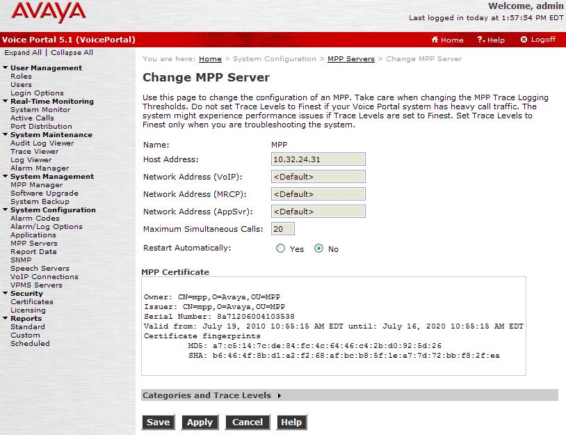 4.2. Add an MPP Server Add the MPP server by navigating to the MPP Servers screen and selecting the option from the left pane.