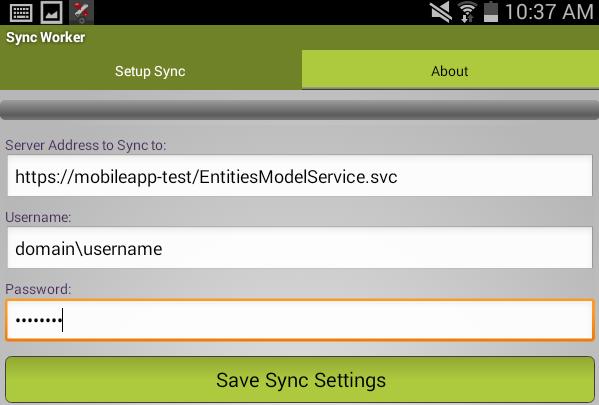 3 Under the Setup Sync tab, enter the Server Address to Sync to.
