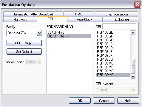 2.2 CPU Configuration With In-Circuit emulation besides the CPU family and CPU type the emulation POD must be specified (some CPU's can be emulated with different PODs).