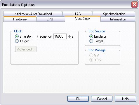 2.3 Power Source and Clock The Vcc/Clock Setup page determines the emulated microcontroller power and clock source.