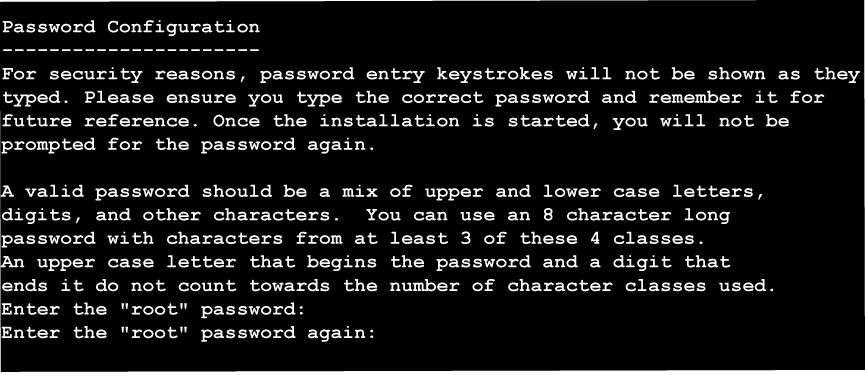 40 Install Nortel Linux base Figure 30 root password configuration window Note: Guidelines for the creation and use of passwords are described at Passwords (page 77).