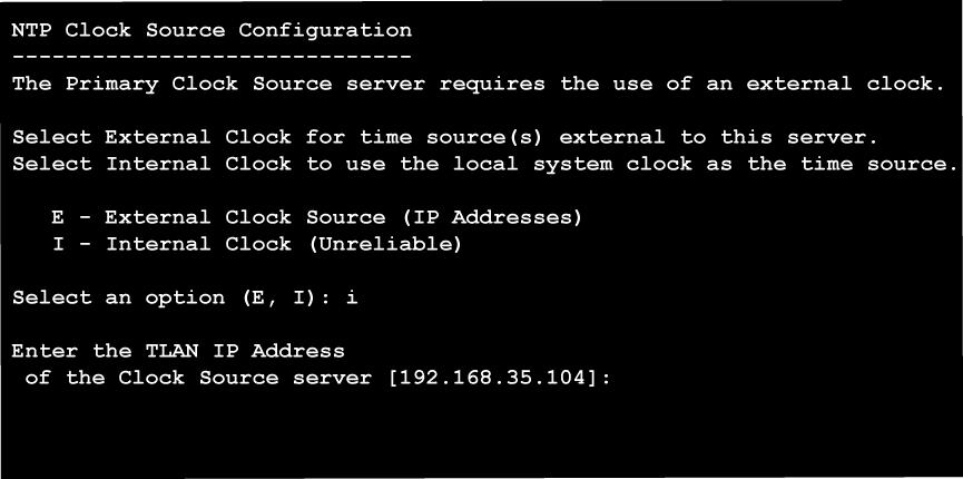 46 Install Nortel Linux base Figure 26 NTP clock source configuration window Press Enter to continue.