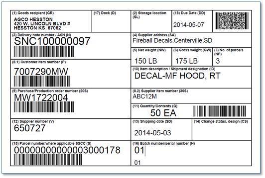 4.2 Create Handling Units and Print Labels Shipping labels are required for each material handling unit you ship to AGCO.