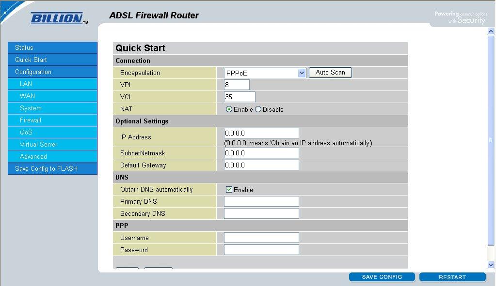 4.3 Configuration Click this item to access the following sub-items that configure the ADSL router: LAN, WAN,