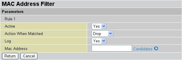 Log: Choose Yes if you wish to generate logs when the filer rule is